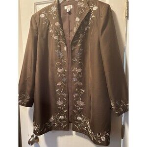 TALBOTS Woman Petites Sz 22W 22 W Blazer Jacket Brown Lined Embroidered